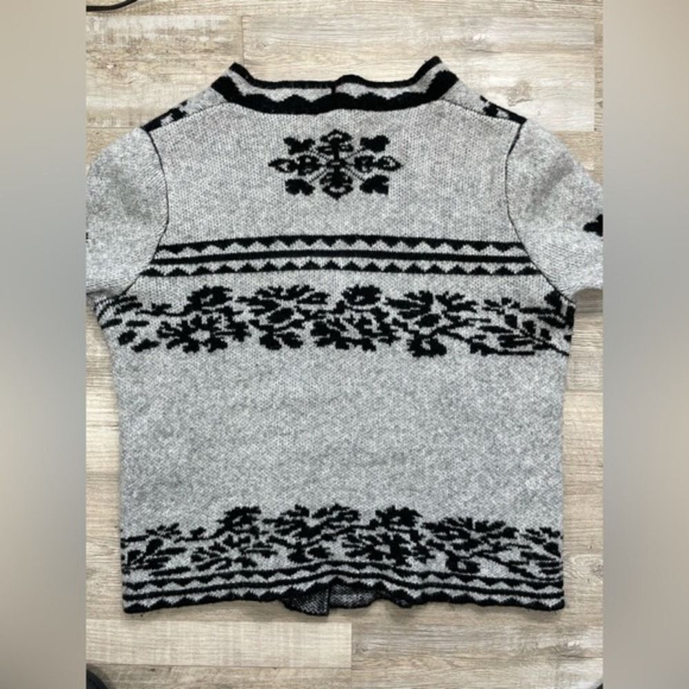 Grey Black Wool Blend Floral Knit Essitam Zora Mexico sweater Cardigan W/M NWOT - Picture 7 of 12